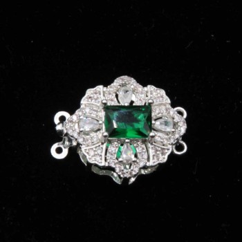 Chiusura a slitta multifilo argento 18x15.5 mm cristallo smeraldo e bianchi conf. 1 pz