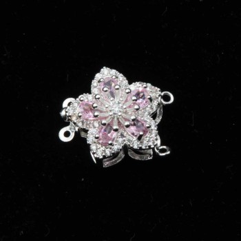 Chiusura a slitta multifilo argento fiore 15 mm cristallo rosa e bianchi conf. 1 pz Chiusura a slitta multifilo argento fiore 15 mm cristallo rosa e bianchi conf. 1 pz