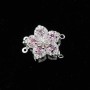Chiusura a slitta multifilo argento fiore 15 mm cristallo rosa e bianchi conf. 1 pz