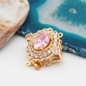Chiusura a slitta multifilo oro 15x17.5 mm cristallo rosa e bianchi conf. 1 pz Chiusura a slitta multifilo oro 15x17.5 mm cristallo rosa e bianchi conf. 1 pz