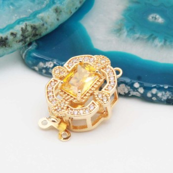 Chiusura a slitta multifilo oro 16x13 mm cristallo oro e bianchi conf. 1 pz