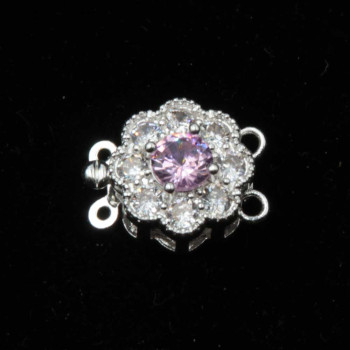 Chiusura a slitta multifilo argento 12 mm cristallo rosa e bianchi conf. 1 pz