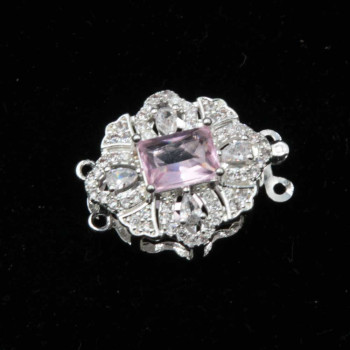 Chiusura a slitta multifilo argento 18x15.5 mm cristallo rosa e bianchi conf. 1 pz