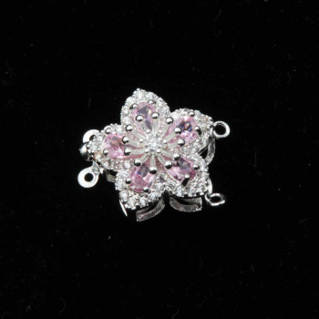 Chiusura a slitta multifilo argento fiore 15 mm cristallo rosa e bianchi conf. 1 pz