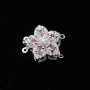 Chiusura a slitta multifilo argento fiore 15 mm cristallo rosa e bianchi conf. 1 pz