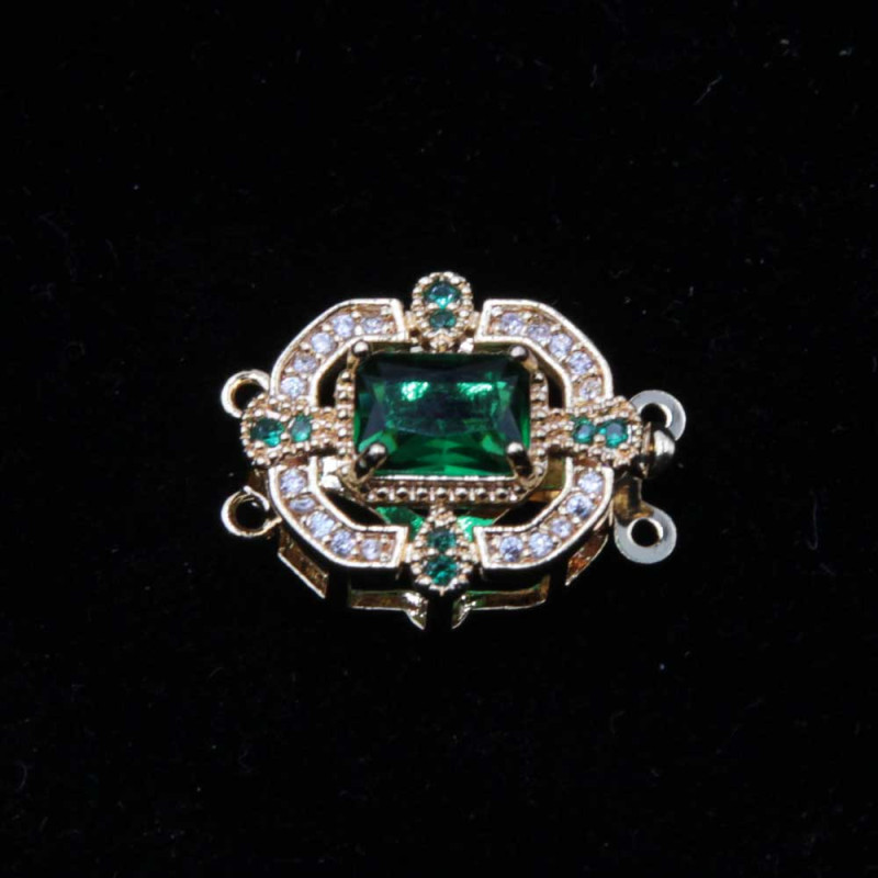 Chiusura a slitta multifilo oro 16x13.5 mm cristalli smeraldo e bianchi conf. 1 pz (mul-9297) - pietreeminuterie.com