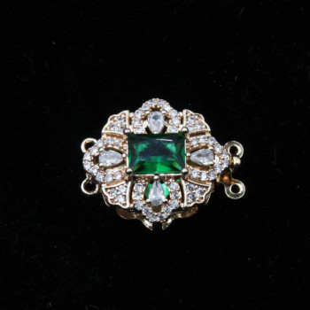 Chiusura a slitta multifilo oro 18x15.5 mm cristallo smeraldo e bianchi conf. 1 pz