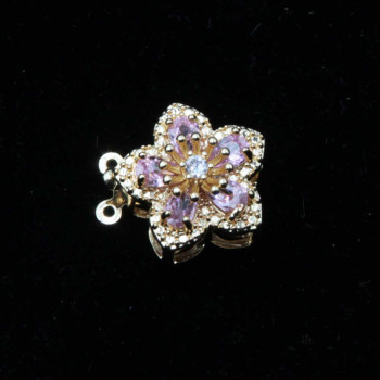 Chiusura a slitta multifilo oro fiore 15 mm cristallo rosa e bianchi conf. 1 pz