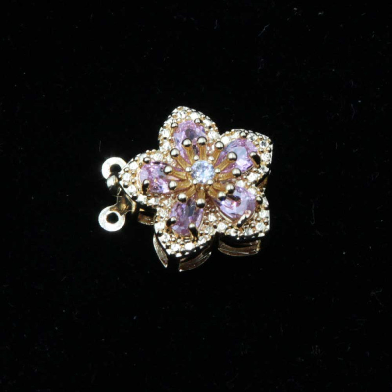 Chiusura a slitta multifilo oro fiore 15 mm cristallo rosa e bianchi conf. 1 pz (mul-9294) - pietreeminuterie.com