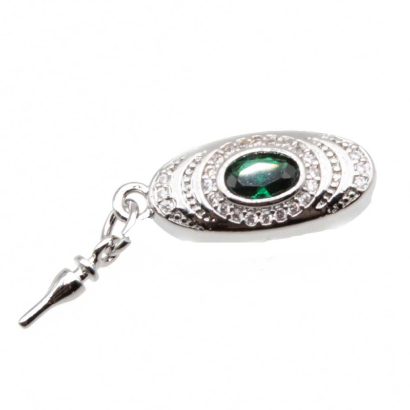 Chiusura a slitta ovale decorata cristallo verde 20x8 mm conf. 1 pz (verd-10mww) - pietreeminuterie.com