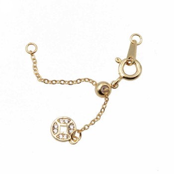 Estensore per collane e bracciale regolabile oro 70 mm con pendente tondo con strass conf.1 pz Estensore per collane e bracciale regolabile oro 70 mm con pendente tondo con strass conf.1 pz