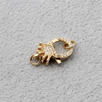 Moschettone in ottone corona 18 mm con strass placcato oro biaco 1 pz Moschettone in ottone corona 18 mm con strass placcato oro biaco 1 pz