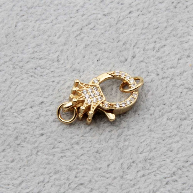 Moschettone in ottone corona 18 mm con strass placcato oro biaco 1 pz (coro-oop2) - pietreeminuterie.com