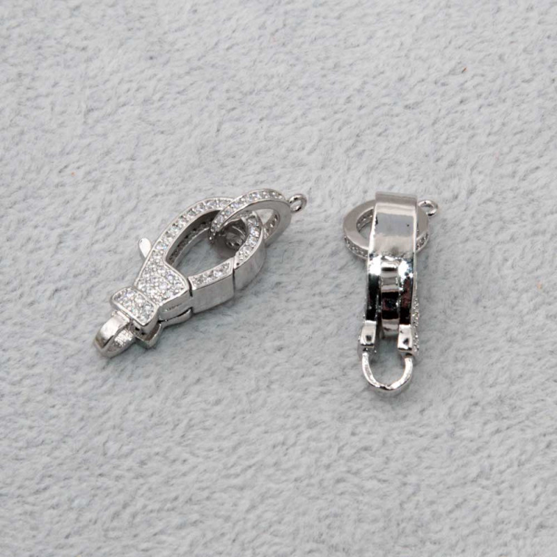 Moschettone ottone placcato oro bianco 23 mm con strass 1 pz (mos-23w) - pietreeminuterie.com