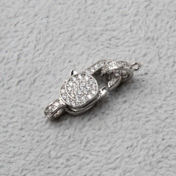 Moschettone ottone placcato oro bianco con strass 21 mm 1 pz Moschettone ottone placcato oro bianco con strass 21 mm 1 pz