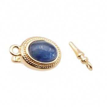 Chiusura a slitta oro con occhio di gatto azzurro 10x8 mm conf.1pz Chiusura a slitta oro con occhio di gatto azzurro 10x8 mm conf.1pz