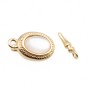 Chiusura a slitta oro con occhio di gatto bianco 10x8 mm conf.1pz