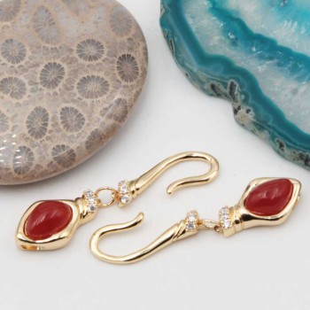 Chiusura ad amo con pietre dure agata rossa oro 37 mm con strass conf. 1 pz