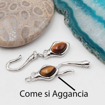 Chiusura ad amo con pietre dure agata rossa oro 37 mm con strass conf. 1 pz