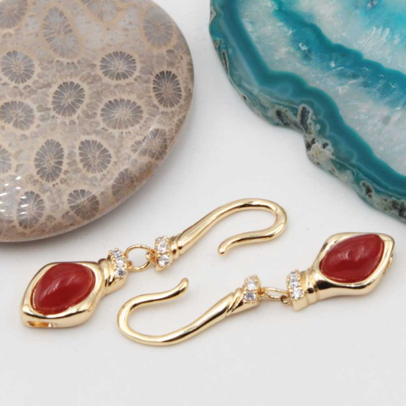 Chiusura con pietre dure agata rossa oro 37 mm con strass conf. 1 pz (chiu-9026) - pietreeminuterie.com