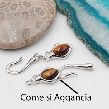 Chiusura con pietre dure occhi di gatto nero oro 37 mm con strass conf. 1 pz