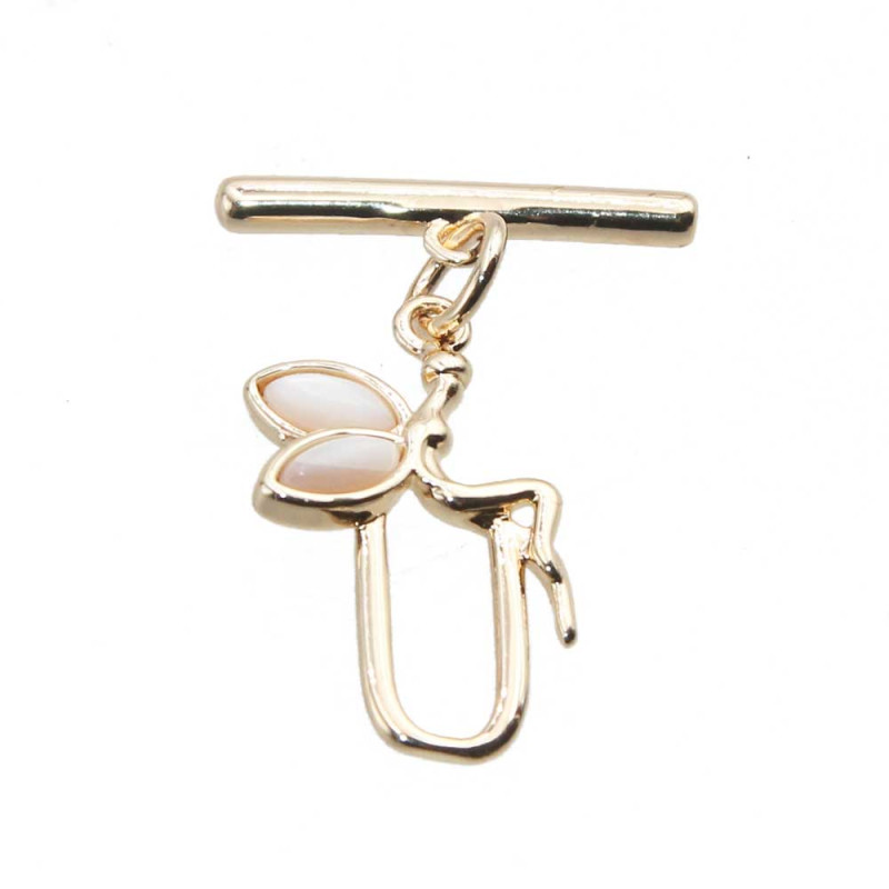 Chiusura a T bar con fatina placcata oro 14 kt 18x8 mm 1 pz (fati89100) - pietreeminuterie.com