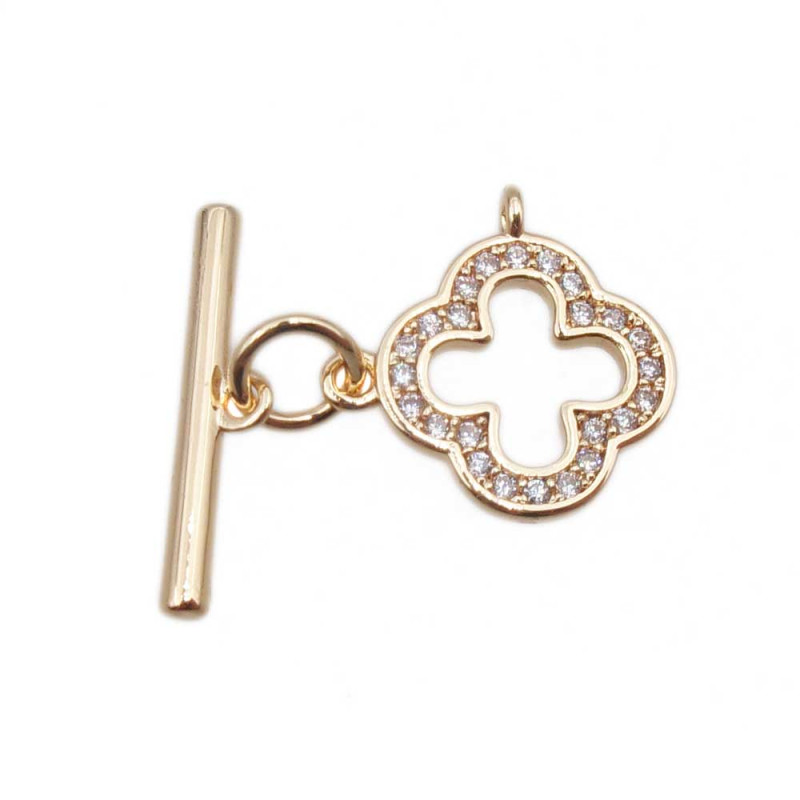 Chiusura a T Bar fiore strass oro 12.8 mm 1 pz (tbar6fioe) - pietreeminuterie.com