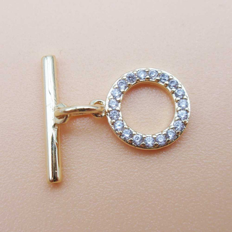 Chiusura a T Bar oro con strass 8.8 mm 1 pz (tbar88ch) - pietreeminuterie.com