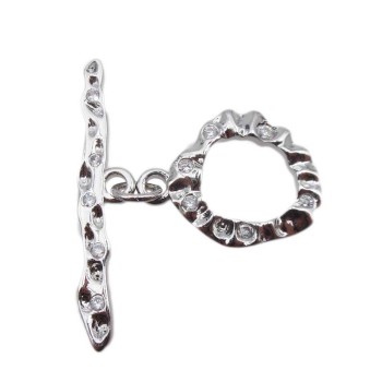 Chiusura a T Bar argento con strass 14.5 mm 1 pz Chiusura a T Bar argento con strass 14.5 mm 1 pz