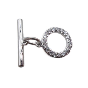 Chiusura a T Bar argento con strass 9 mm 1 pz Chiusura a T Bar argento con strass 9 mm 1 pz
