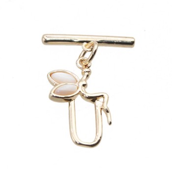 Chiusura a T bar con fatina placcata oro 14 kt 18x8 mm 1 pz Chiusura a T bar con fatina placcata oro 14 kt 18x8 mm 1 pz