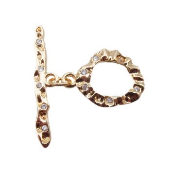 Chiusura a T Bar oro con strass 14.5 mm 1 pz Chiusura a T Bar oro con strass 14.5 mm 1 pz