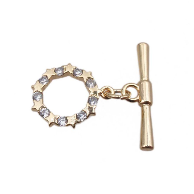 Chiusura a T Bar oro tonda con strass e stelle 13.2 mm 1 pz (tbarst330) - pietreeminuterie.com