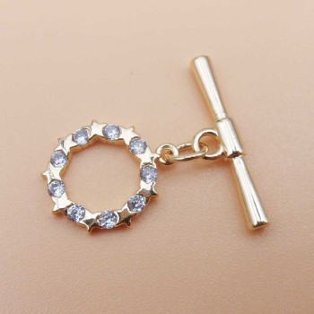 Chiusura a T Bar oro tonda con strass e stelle 13.2 mm 1 pz Chiusura a T Bar oro tonda con strass e stelle 13.2 mm 1 pz
