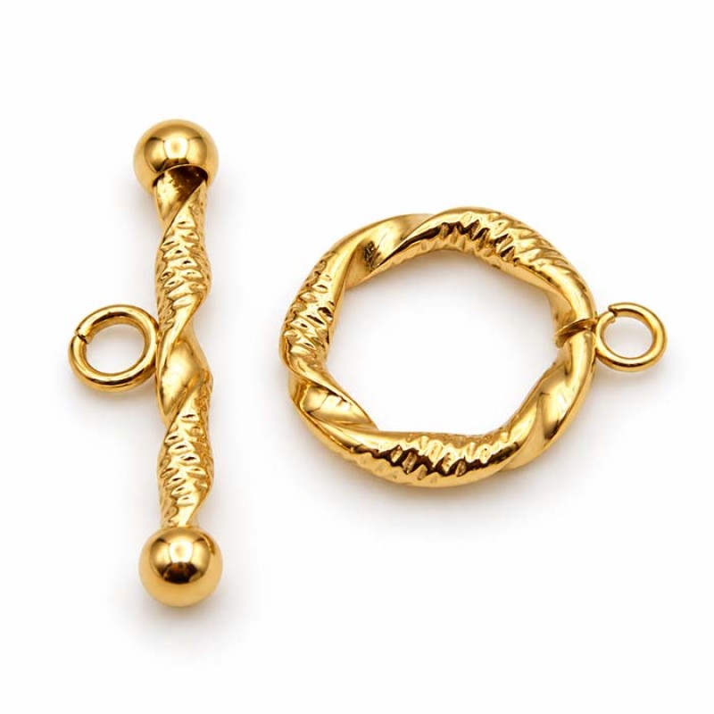 Chiusura a t-bar oro decorata torta 14 mm oro conf. 1 pz Chiusura a t-bar oro decorata torta 14 mm oro conf. 1 pz