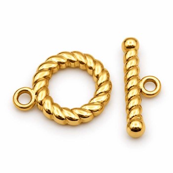 Chiusura T-Bar in acciaio dorato – modello corda 14 mm conf. 1 pz