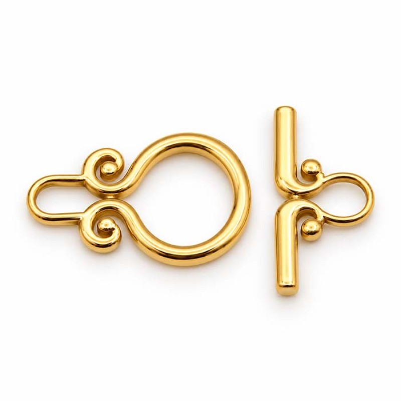 Chiusura a t-bar oro decorata torta 14x22 mm oro conf. 1 pz