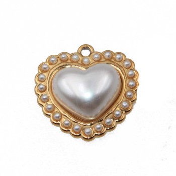 Ciondolo in acciaio cuore con perle 18 mm conf. 1 pz