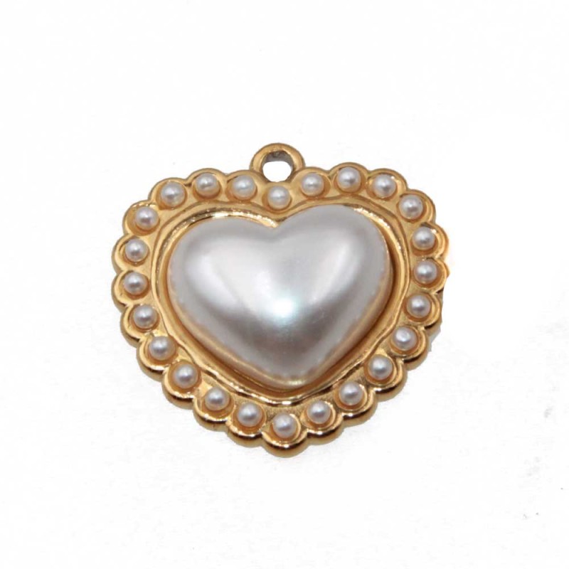 Ciondolo in acciaio cuore con perle 18 mm conf. 1 pz Ciondolo in acciaio cuore con perle 18 mm conf. 1 pz