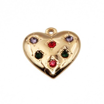 Ciondolo in acciaio oro con strass colorati cuore 14 mm conf. 1 pz