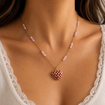 Ciondolo in acciaio oro cuore smaltato rosso 24 mm conf. 1 pz