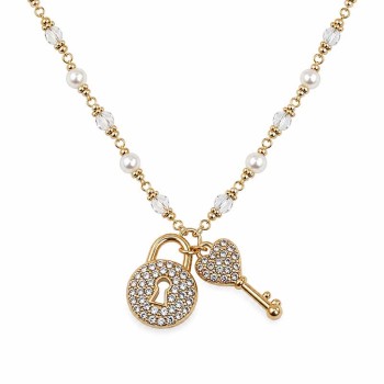 Ciondolo in acciaio chiave lucchetto oro con strass 16 mm conf. 1 pz
