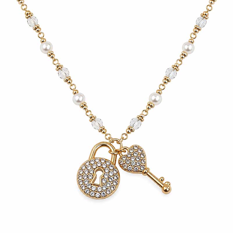 Ciondolo in acciaio chiave lucchetto oro con strass 16 mm conf. 1 pz Ciondolo in acciaio chiave lucchetto oro con strass 16 mm conf. 1 pz