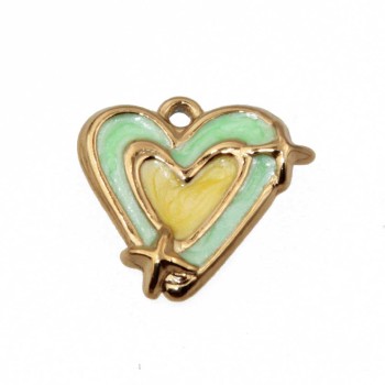 Ciondolo in acciaio cuore smaltato verde 17 mm conf. 1 pz