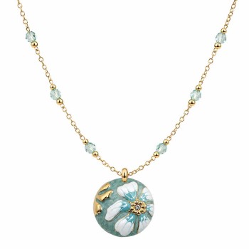 Ciondolo in acciaio 26 mm smaltato verde e strass conf. 1 pz