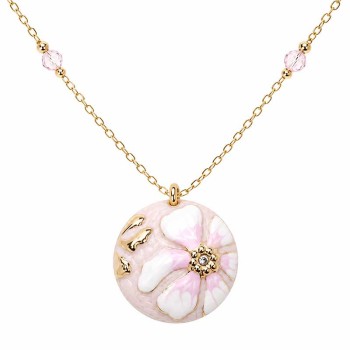 Ciondolo in acciaio 26 mm smaltato rosa e strass conf. 1 pz