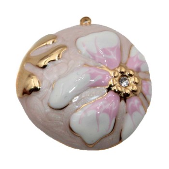 Ciondolo in acciaio 26 mm smaltato rosa e strass conf. 1 pz