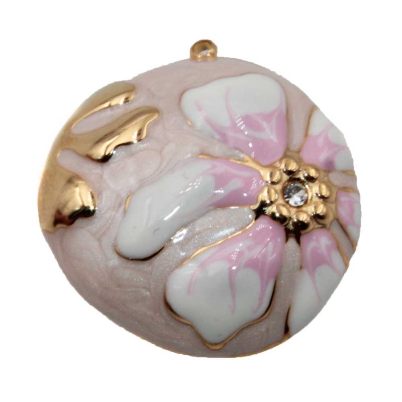 Ciondolo in acciaio 26 mm smaltato rosa e strass conf. 1 pz Ciondolo in acciaio 26 mm smaltato rosa e strass conf. 1 pz