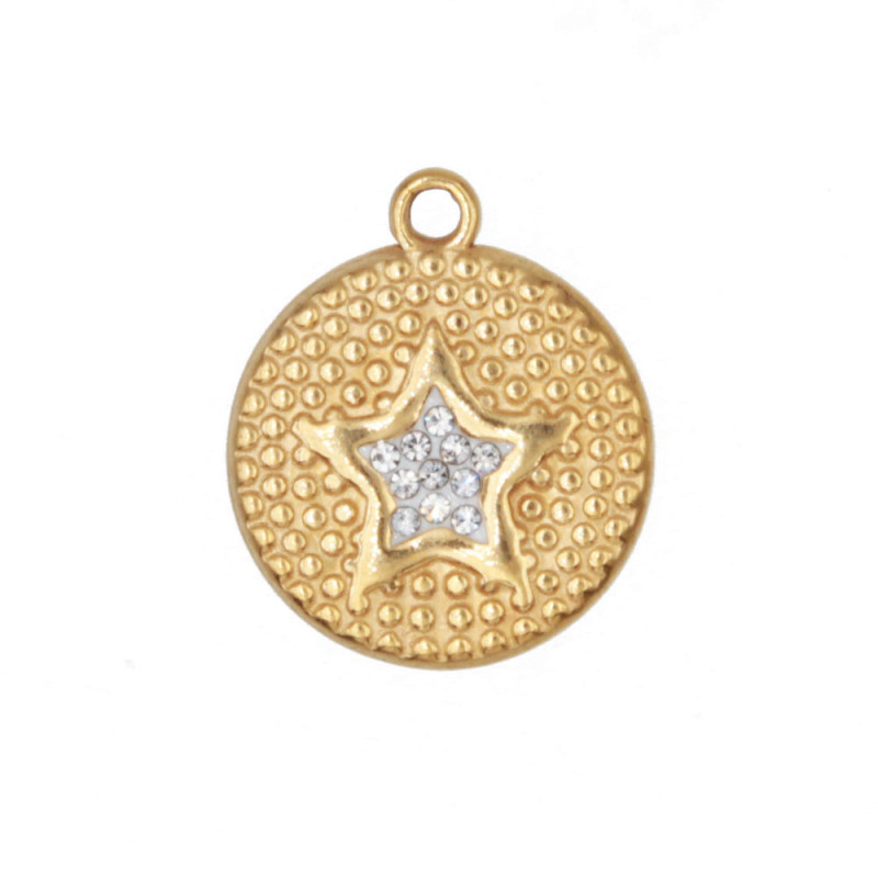 Ciondolo in acciaio oro con strella strass  15 mm con. 1 pz (ste-cio91) - pietreeminuterie.com