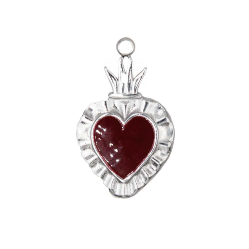 Cuore sacro acciaio smaltato bordò 24.4x15 mm 1 pz (hy-11-b1) - pietreeminuterie.com